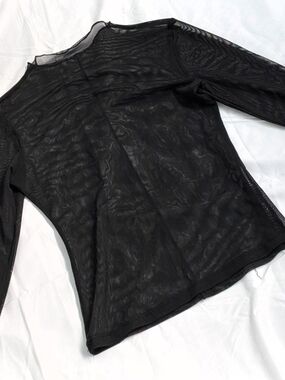 Mesh Sheer Mock-neck Long Sleeve Mesh Top